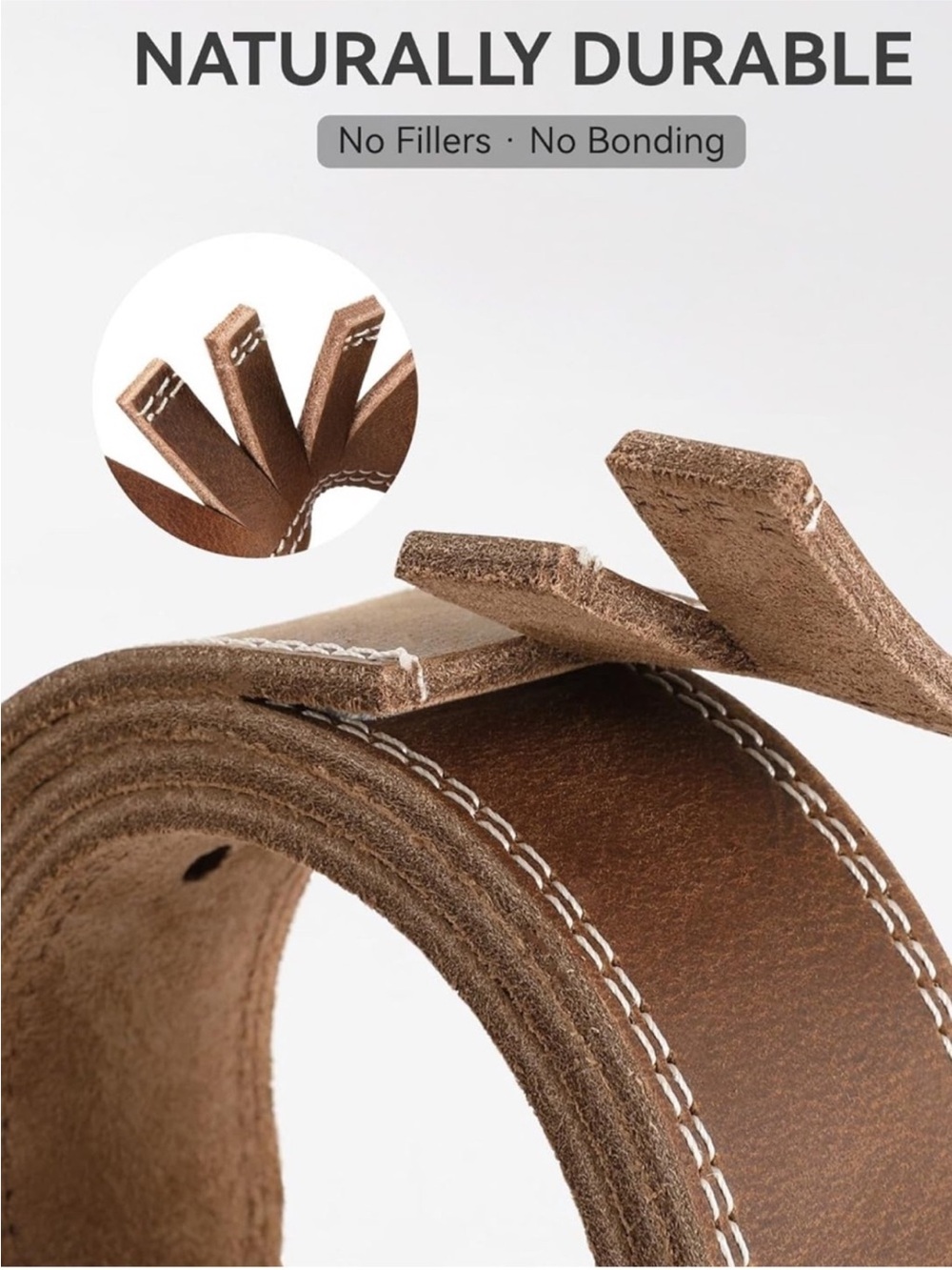 RESERVED FOR EMIL Classic Tan Full Grain Cowhide Leather Belt, Gunmetal Buckle - Picture 4 of 7